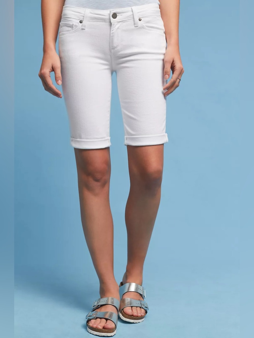 PAIGE Jax Bermuda Shorts White Size 28 Mid Rise Stretch Denim - Picture 2 of 5
